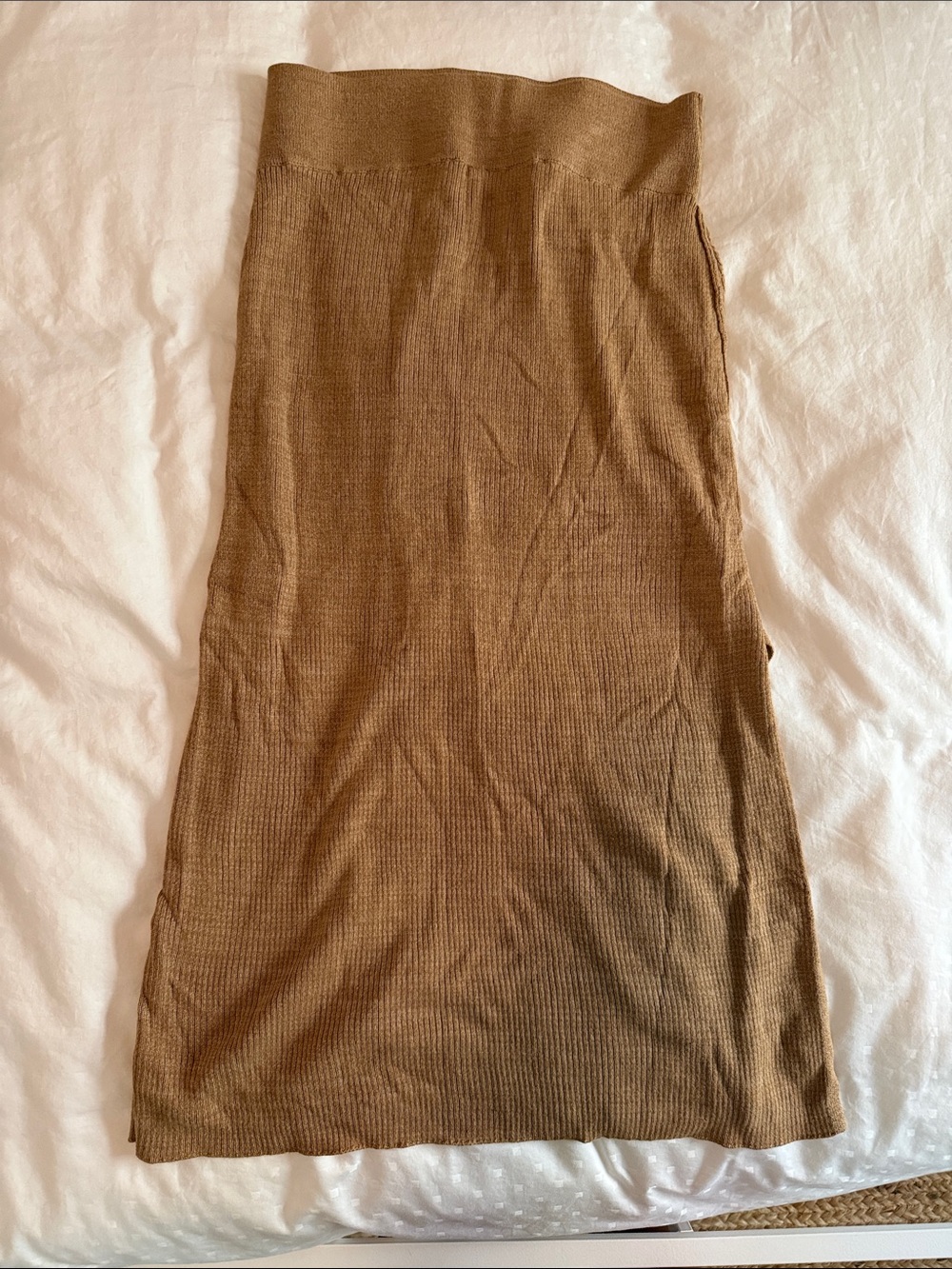 Free People Ribbed Knit Midi Skirt in Caramel Brown